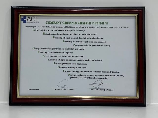 Company Green Gracious Policy Acl Construction